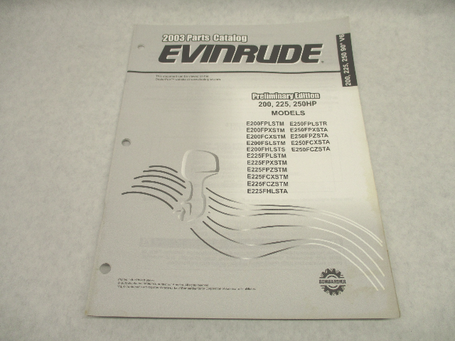 5005292 BRP Evinrude Outboard Parts Catalog 200 225 250 HP V6 2003 Preliminary