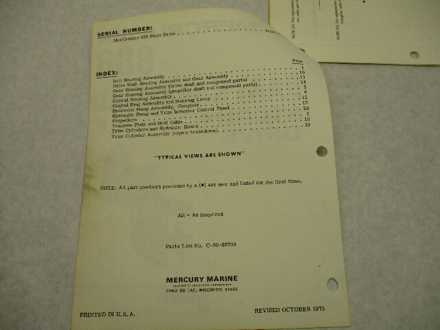 90-60700 1975 Mercury Mercruiser 888 Stern Drive Parts List