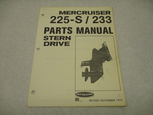 90-67780 1975 Mercury Mercruiser 225-S 233 Stern Drive Parts List Manual