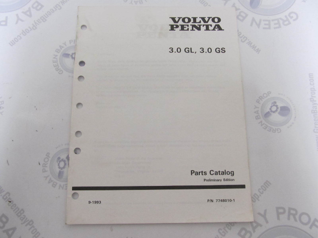 7748010-1 Volvo Penta Stern Drive Parts Catalog 3.0 GL GS Prelim Edition