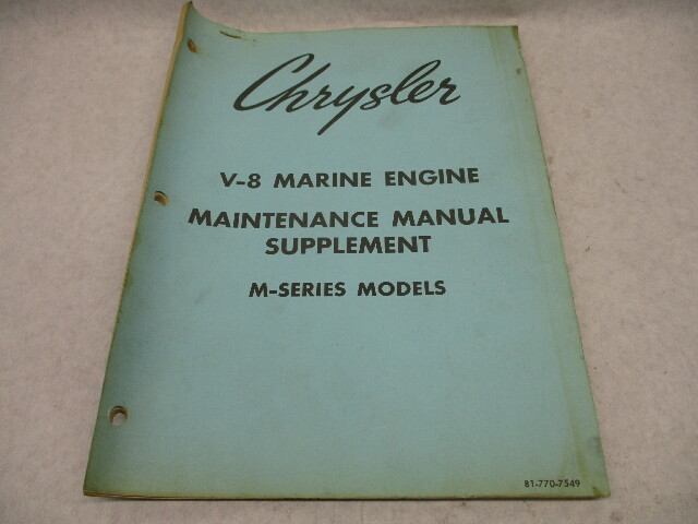 Service Maintenance Manual Supplement for Chrysler V-8 Marine M-Series Model