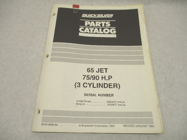 1994 Quicksilver Outboard Parts Catalog for 65 JET 75/90 HP 3-CYL Mercury Mariner
