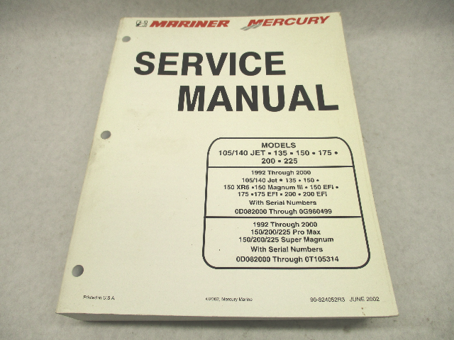 2002 Mercury Mariner Outboard Service Manual 135-225 Mag EFI 105/140JET 92-00