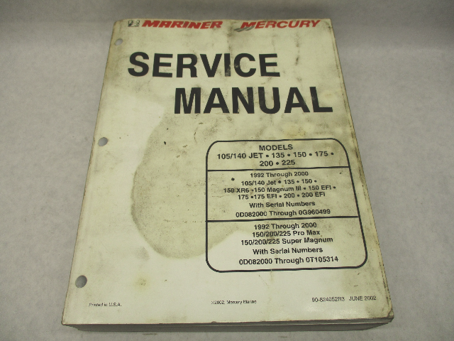 2002 Mercury Mariner Outboard Service Manual 135-225 Mag EFI 105/140JET 92-00