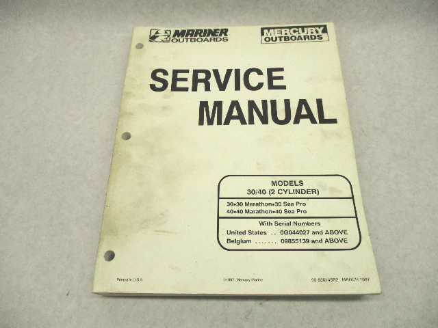 90-826148R2 1997 Outboard Service Repair Manual for Mercury Mariner 30-40 HP 2 CYL