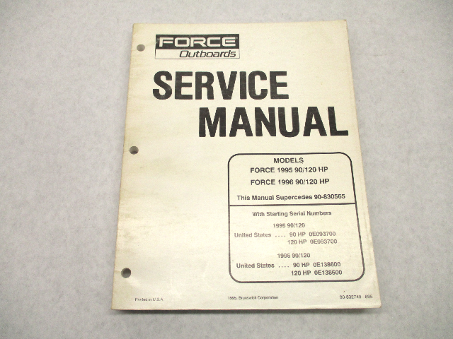 90-832749 895 Force Outboard Service Repair Manual 90/120 HP 1995-96