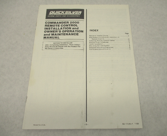 1989 Quicksilver Commander 2000 Remote Control Installation & Owner Manual