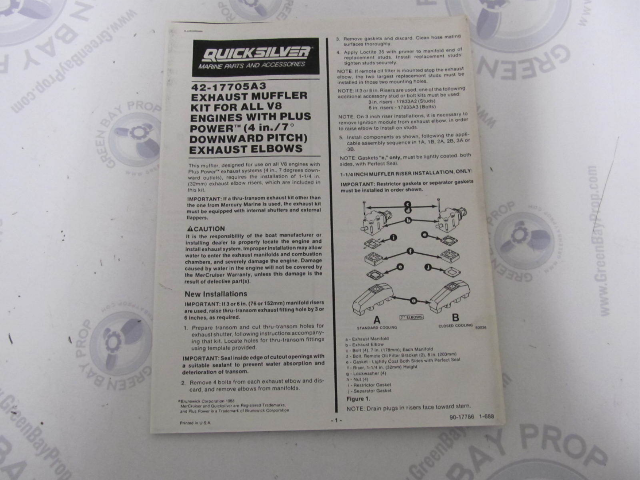90-17786 Quicksilver V8 Exhaust Muffler 42-17705A3 Installation Instructions 1988