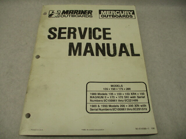 90-814098-1 190 Mercury Mariner Outboard Service Repair Manual 135-200 2.4L