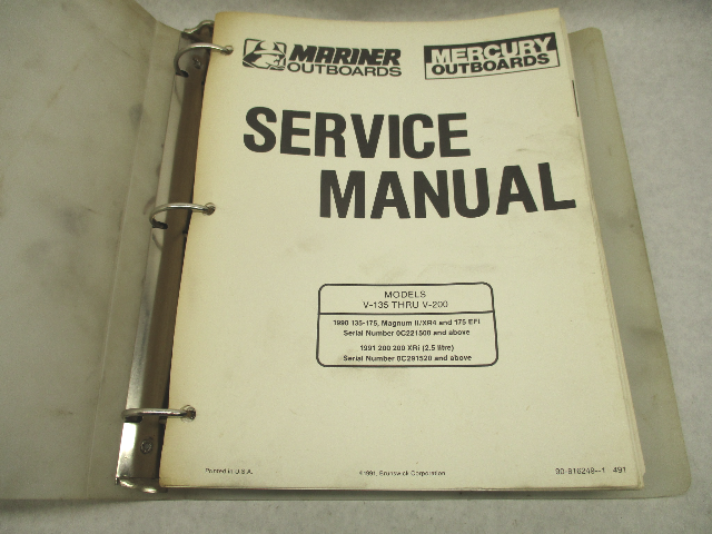 816249-1 491 Mercury Mariner Outboard Service Repair Manual V135-V200 1990-1991