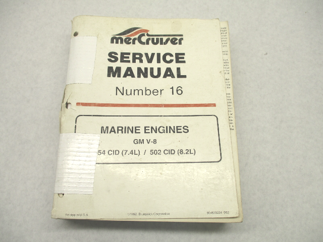 90-823224 992 MerCruiser Service Repair Manual Number 16 GM V-8 7.4L 8.2L