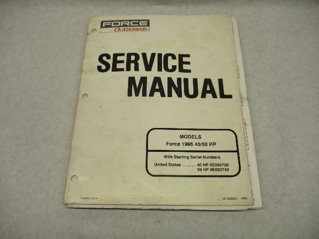 90-828821 1995 Outboard Service Repair Manual for Force 40 & 50 HP