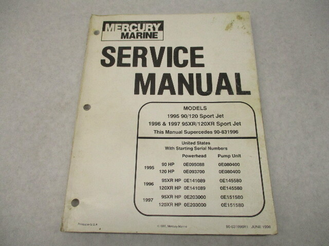 90-831996R1 1996 Mercury Marine Service Repair Manual Sport Jet 90 95 120 1995-97