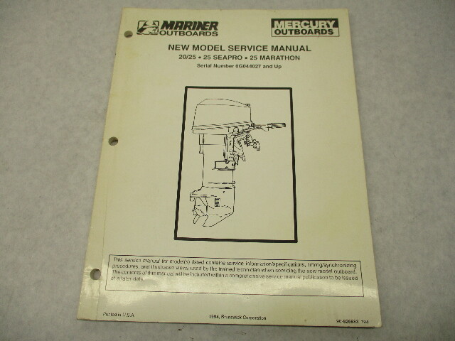 826883 194 Mercury Mariner Outboard Service Repair Manual 20-25 HP Seapro Marathon