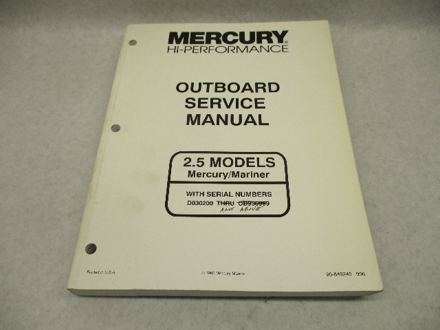 849240 1996 Mercury Mariner Outboard Service Repair Manual 2.5 Hi-Performance