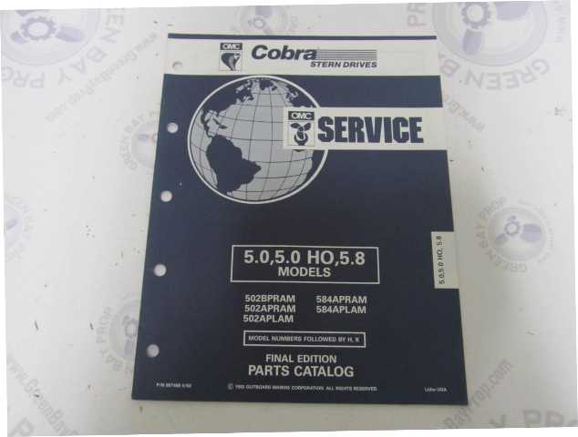 987488 1992 OMC Cobra Stern Drive Parts Catalog 5.0/5.8L 5.0HO