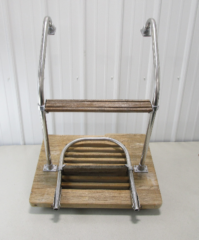 Vintage Marine Boat Teak Wood Swim Platform 24" W x 18" D with 2 Step Ladder