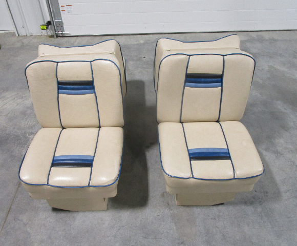 Interior Back to Back Folding Seats 1985 Rinker Boat Tan & Blue Vinyl