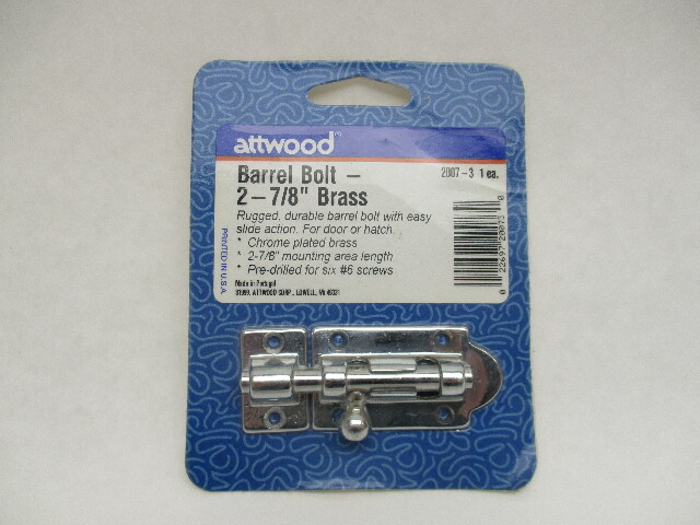 Attwood Boat Barrel Bolt 2007-3 | 1 1/8 x 2 1/2 Inch Chrome Plated Brass