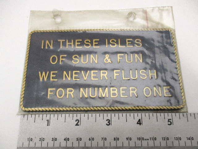 5-1/2" x 3" In These Isles Of Sun & Fun We Never Flush For Number One Plaque