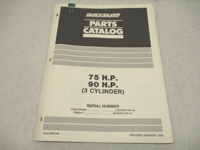 90-815898-90 1993 Quicksilver Mercury Outboard Parts Catalog 75/90 HP 3 CYL