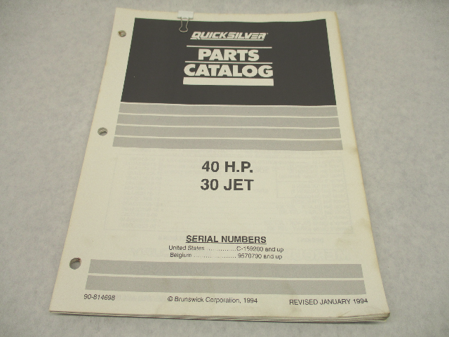 1994 Quicksilver Outboard Parts Catalog for 40 HP 30 JET Mercury Mariner