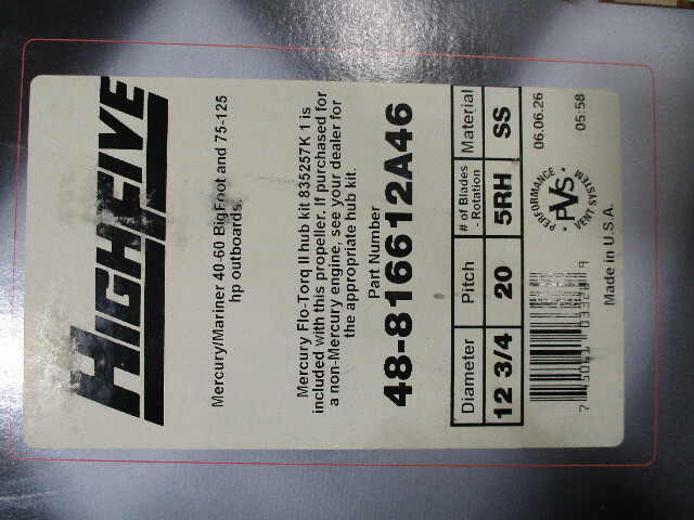 48-816612A46  High Five Blade Stainless Prop 20 Pitch 40-125hp 4 1/4" Gear Case