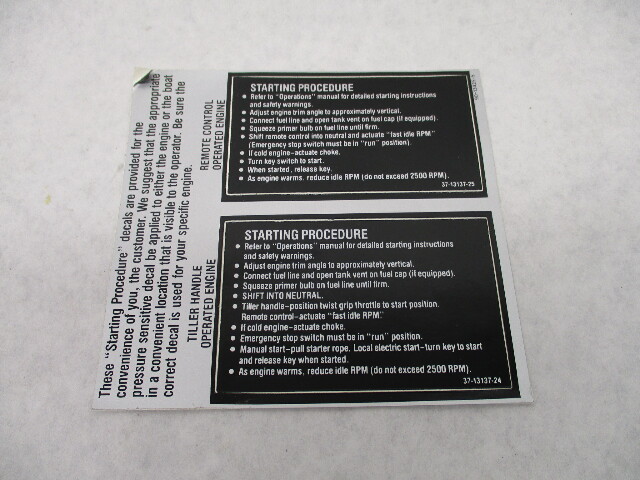 37-13425-5 13137-25 13137-24 Starting Procedure Decal Set for Mercury Outboards