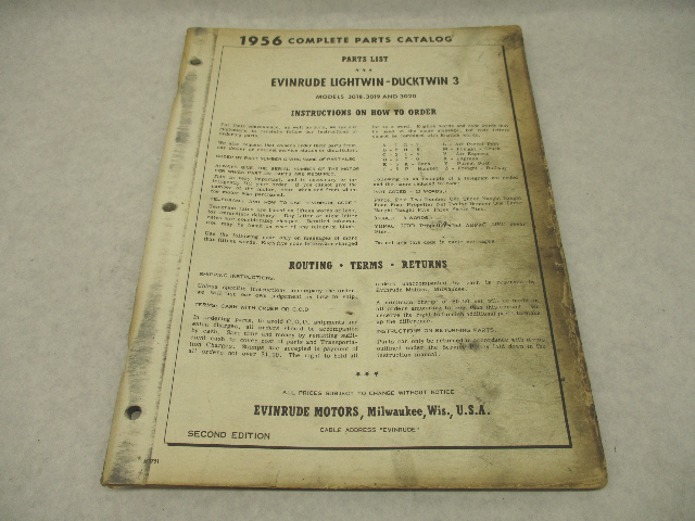 1956 Evinrude Outboard Complete Parts Catalog Lightwin DuckTwin Fleetwin Fastwin