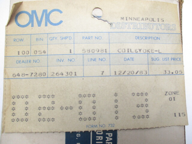 0580981 580981 New BRP OMC Evinrude Johnson Coil & Yoke