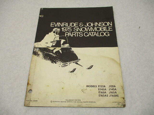 1975 OMC Evinrude Johnson 35-50 HP Snowmobile Parts Catalog E135A J165A Prelim