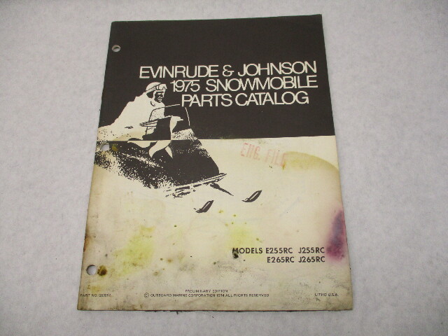 1975 OMC Evinrude Johnson 35, 45 HP Snowmobile Parts Catalog E255RC J265RC Prelim