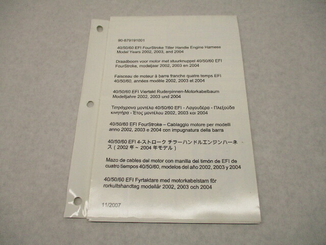 90-879191001 Tiller Handle Harness Diagram Mercury 40-60 EFI 4-Stroke 2002-2004