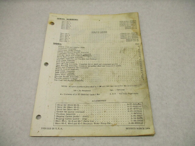 90-39634 1968 Mercury Merc 60, 6 HP Model Outboard Parts Manual Catalog