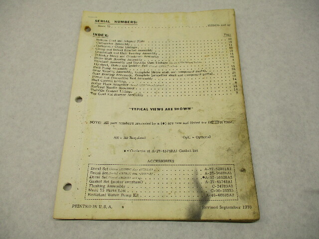90-52325 1970 Mercury Merc 75, 7.5 HP Model Outboard Parts Manual Catalog