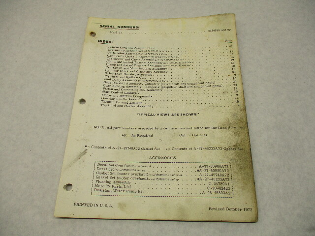 90-62423 1972 Mercury Merc 75, 7.5 HP Model Outboard Parts Manual Catalog