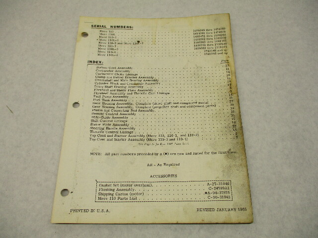 90-31945 1965 Mercury Merc 110, 9.8 HP Model Outboard Parts Manual Catalog