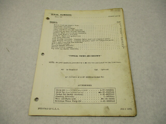 90-59344 1970 Mercury Merc 110, 9.8 HP Model Outboard Parts Manual Catalog