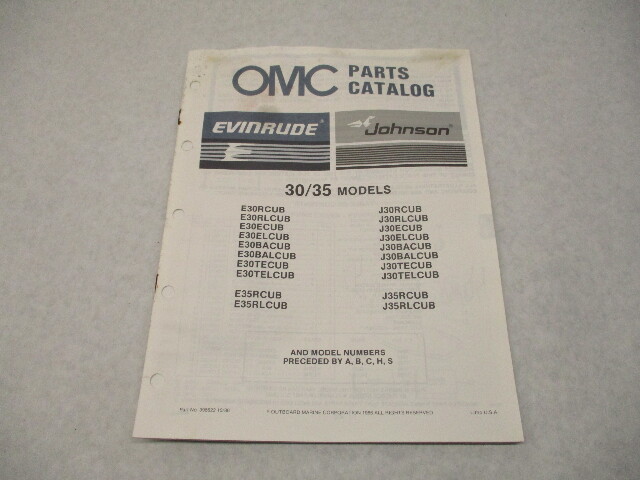 398622 OMC Evinrude Johnson 1987 Outboard 30 & 35 HP Model Parts Catalog