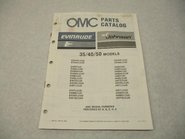 398623 OMC Evinrude Johnson 1987 Outboard 35 40 50 HP Model Parts Catalog