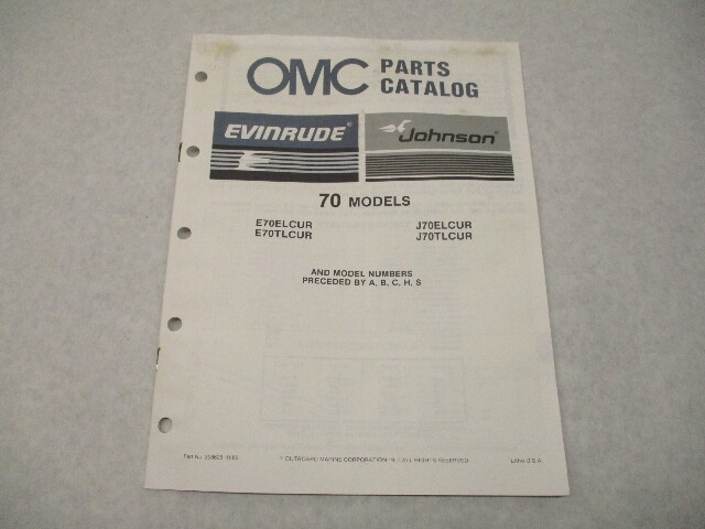 398628 OMC Evinrude Johnson 1987 Outboard 70 HP Model Parts Catalog