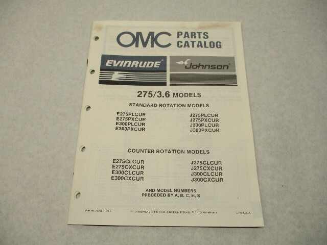 398637 OMC Evinrude Johnson 1987 Outboard 275/3.6 Model Parts Catalog