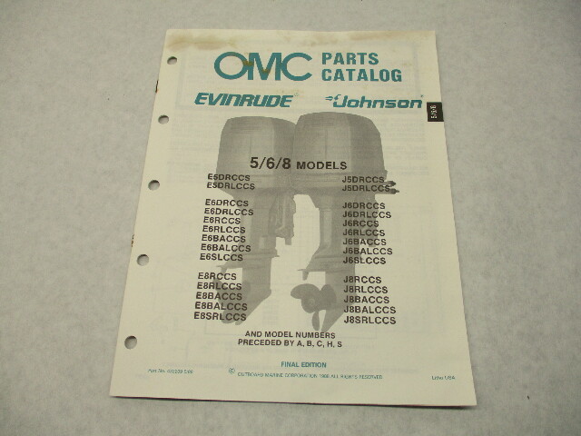 432209 OMC Evinrude Johnson 1988 Outboard 5/6/8 HP Model Parts Catalog