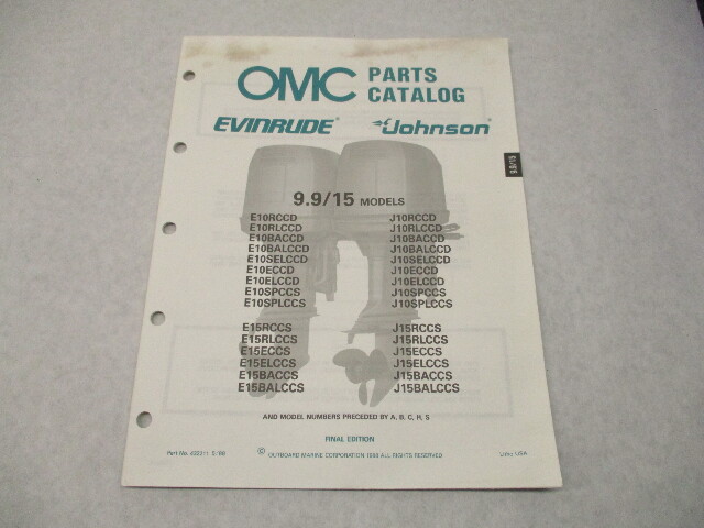 432211 OMC Evinrude Johnson 1988 Outboard 9.9-15 HP Model Parts Catalog