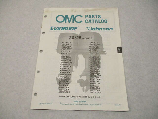 432219 OMC Evinrude Johnson 1988 Outboard 20, 25 HP Model Parts Catalog