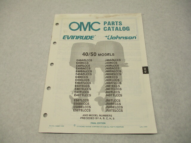 432221 OMC Evinrude Johnson 1988 Outboard 40/50 HP Model Parts Catalog
