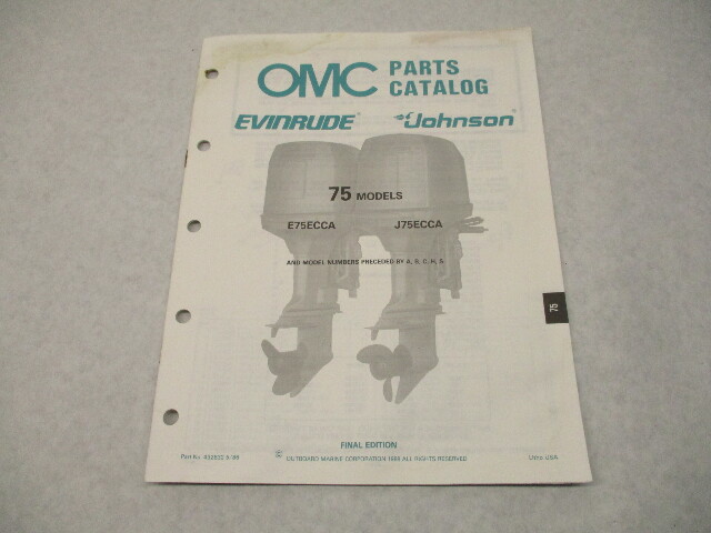 432832 OMC Evinrude Johnson 1988 Outboard 75 Model Parts Catalog E75ECCA J75ECCA