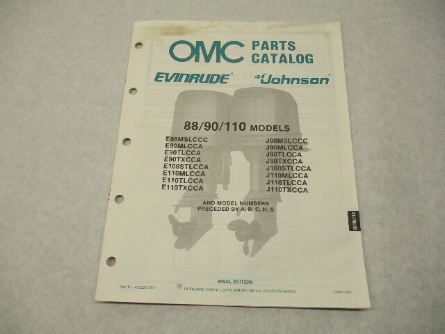 432233 OMC Evinrude Johnson 1988 Outboard 88 90 110 HP Model Parts Catalog