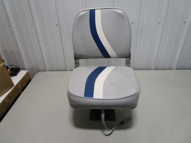 Marine Boat Folding Grey Blue White Seat With 7" Pedestal