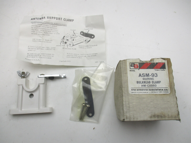 Vintage NOS ASM-93 Marine Boat Bulkhead Antenna Clamp Kit White Nylon USA Made